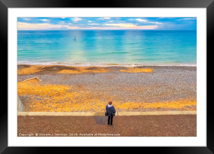Cromer Beach at Sunset Framed Mounted Print by Vincent J. Newman