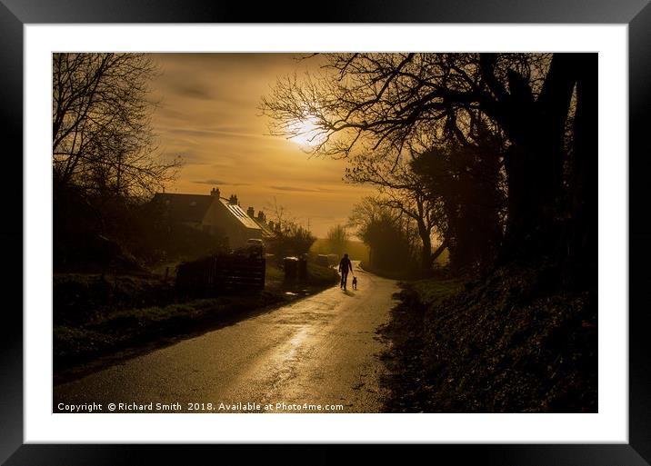 Walking the dog on a hazy winter's morning Framed Mounted Print by Richard Smith