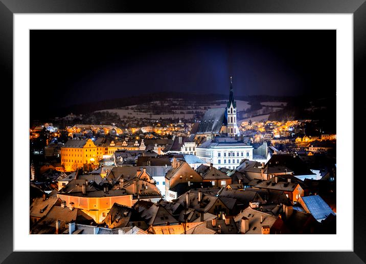 Night view at Cesky Krumlov. Czech Republic. Framed Mounted Print by Sergey Fedoskin