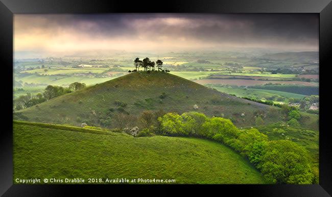 Colmers Hill at dawn on a dark and gloomy morning  Framed Print by Chris Drabble