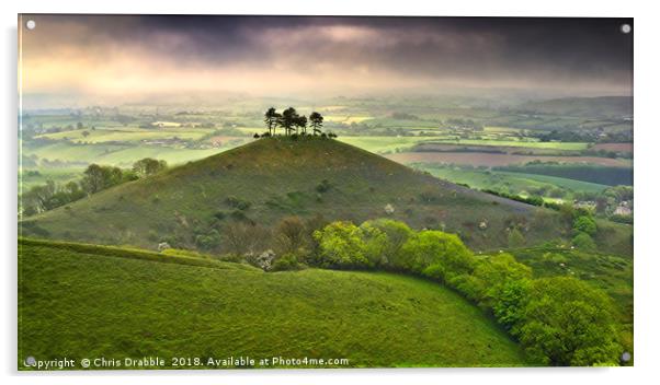Colmers Hill at dawn on a dark and gloomy morning  Acrylic by Chris Drabble