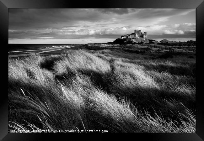 Bamburgh Castle (in Mono) Northumberland, England Framed Print by Chris Drabble