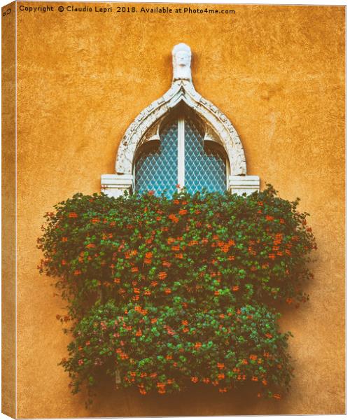 Medioeval ornament of  balcony with flowers Canvas Print by Claudio Lepri