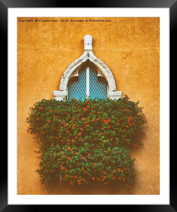 Medioeval ornament of  balcony with flowers Framed Mounted Print by Claudio Lepri