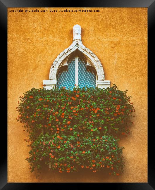 Medioeval ornament of  balcony with flowers Framed Print by Claudio Lepri