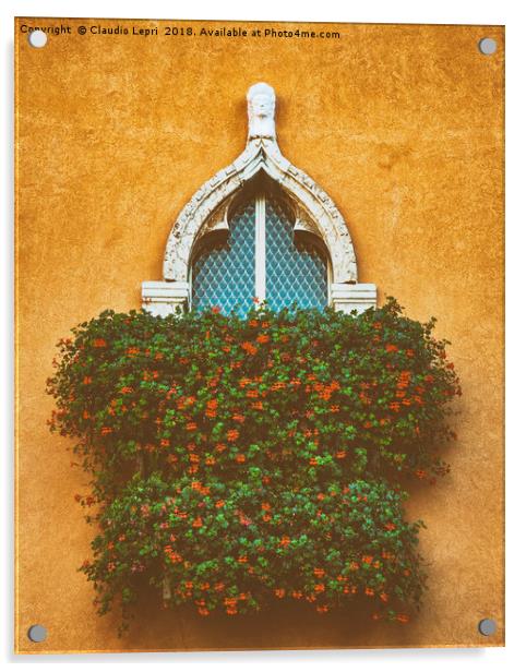 Medioeval ornament of  balcony with flowers Acrylic by Claudio Lepri
