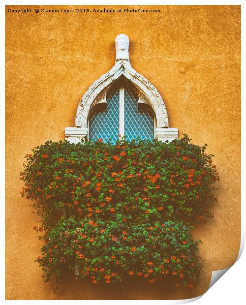 Medioeval ornament of  balcony with flowers Print by Claudio Lepri