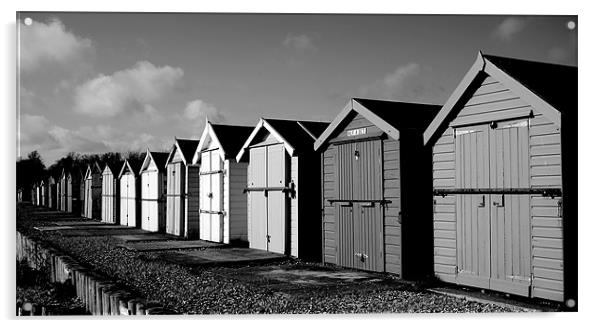 Black and White Beach Huts Acrylic by Louise Godwin
