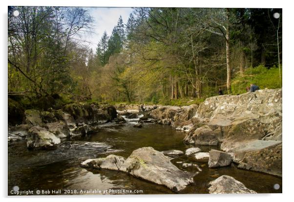 Conwy River with rocks  Acrylic by Bob Hall