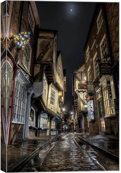 Moon Over the Shambles, York Canvas Print by Martin Williams
