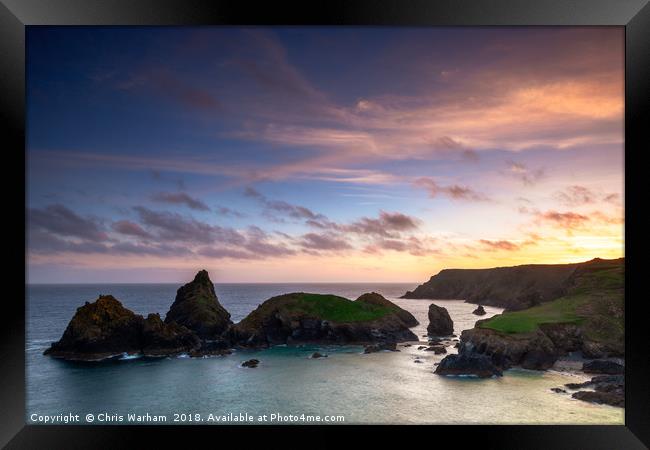 Kynance Cove Sunset Framed Print by Chris Warham