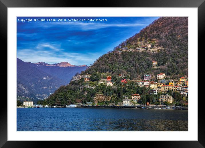 Lake of Como with Brunate mountain Framed Mounted Print by Claudio Lepri