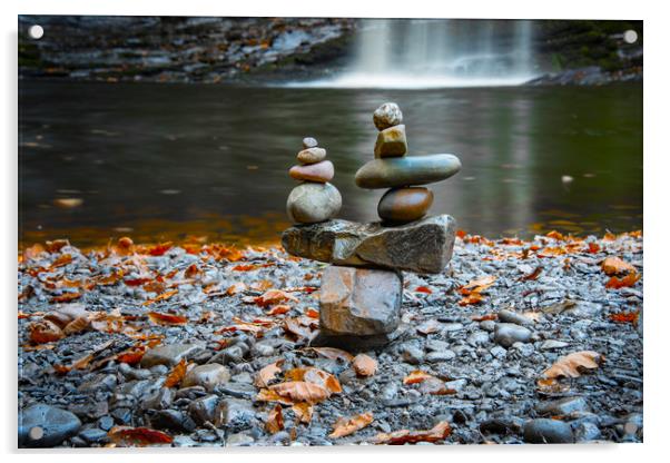  Stones balancing @ Sgwd Gwladus  (Lady Falls) Acrylic by Bryn Morgan