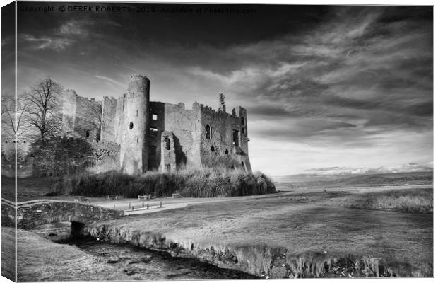 Laugharne Castle in Black and White Canvas Print by DEREK ROBERTS