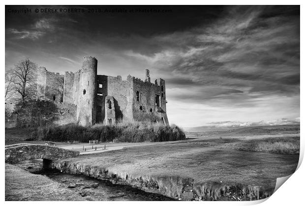 Laugharne Castle in Black and White Print by DEREK ROBERTS