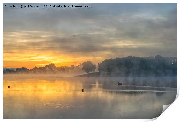 Misty sunrise over Sutton Bingham Reservoir Uk  Print by Will Badman