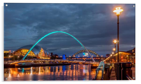 Beautiful bridges and quayside at night Acrylic by Naylor's Photography