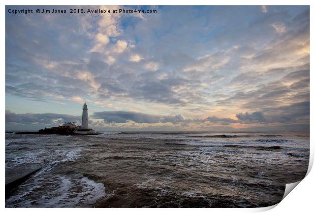 Shades of blue at St Mary's Island Print by Jim Jones