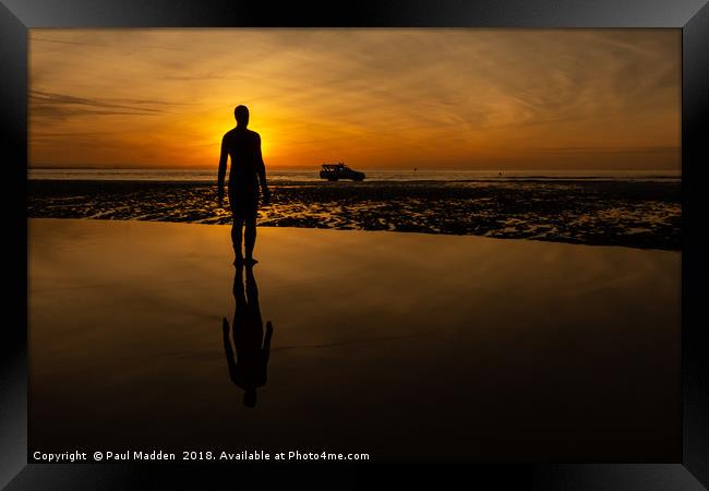 Crosby Beach and the iron man Framed Print by Paul Madden