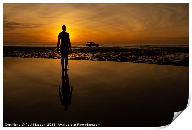 Crosby Beach and the iron man Print by Paul Madden