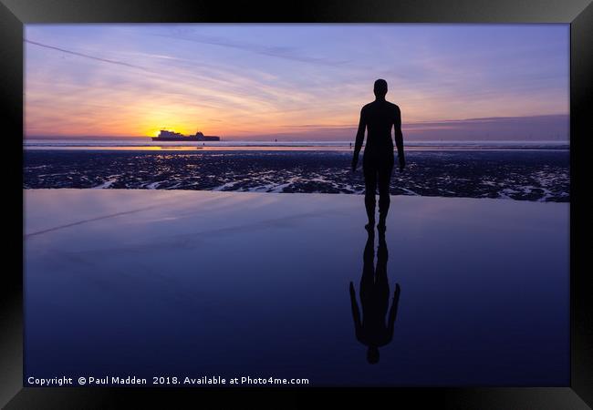 Crosby Beach at Sunset Framed Print by Paul Madden