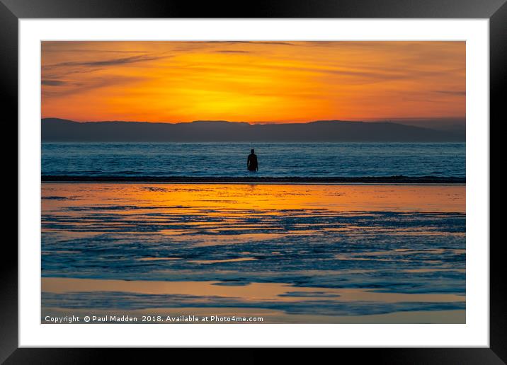 Crosby beach at dusk Framed Mounted Print by Paul Madden