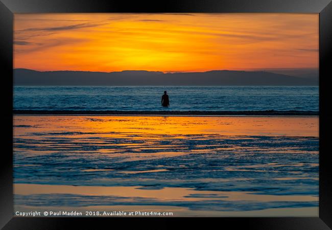Crosby beach at dusk Framed Print by Paul Madden