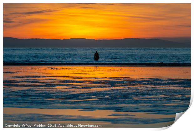 Crosby beach at dusk Print by Paul Madden