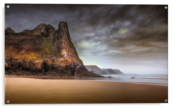 The Great Tor in Gower Acrylic by Leighton Collins