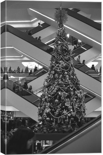 Stairs to Christmas tree  Canvas Print by Alfredo Bustos
