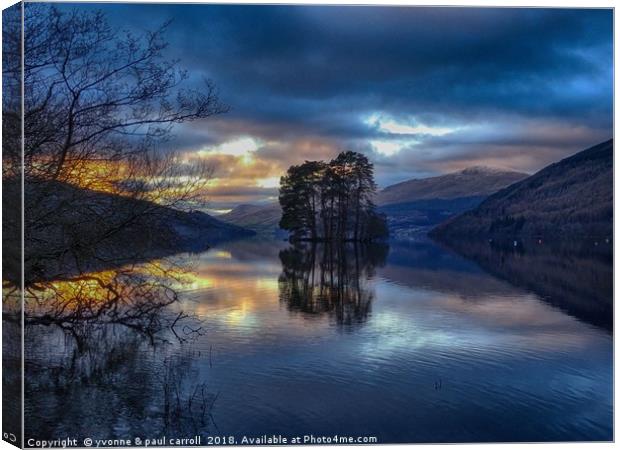 Loch Tay sunset reflections Canvas Print by yvonne & paul carroll
