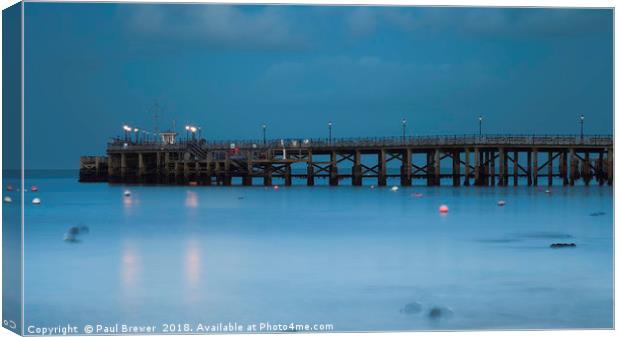Swanage Pier in Winter Canvas Print by Paul Brewer