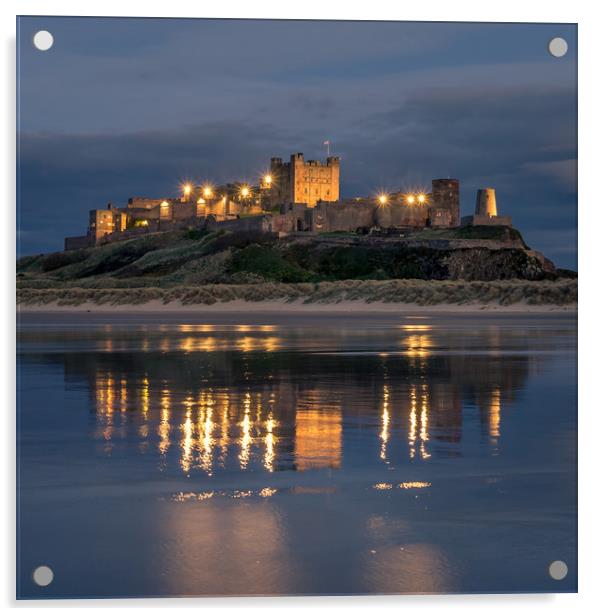 Bamburgh Castle Evening Blue Acrylic by Naylor's Photography
