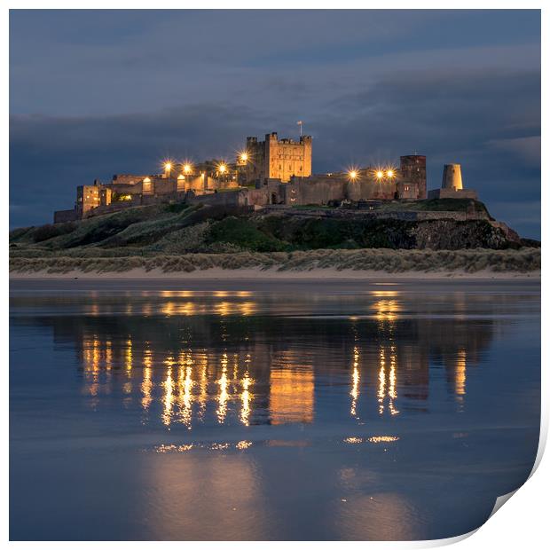 Bamburgh Castle Evening Blue Print by Naylor's Photography