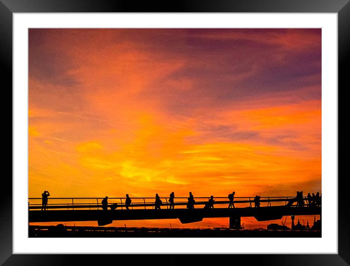 Millennium Bridge Sunset Framed Mounted Print by peter tachauer