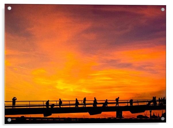 Millennium Bridge Sunset Acrylic by peter tachauer