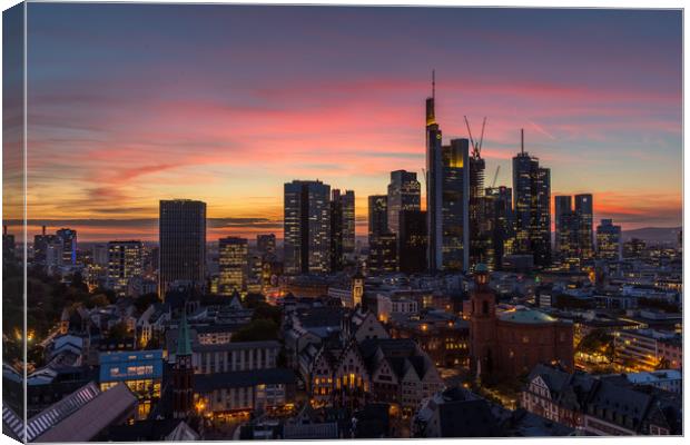 Sunset over Frankfurt Skyline Canvas Print by Thomas Schaeffer