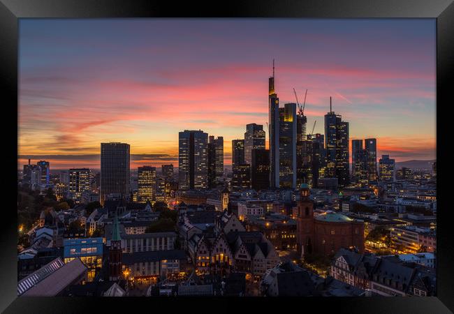 Sunset over Frankfurt Skyline Framed Print by Thomas Schaeffer