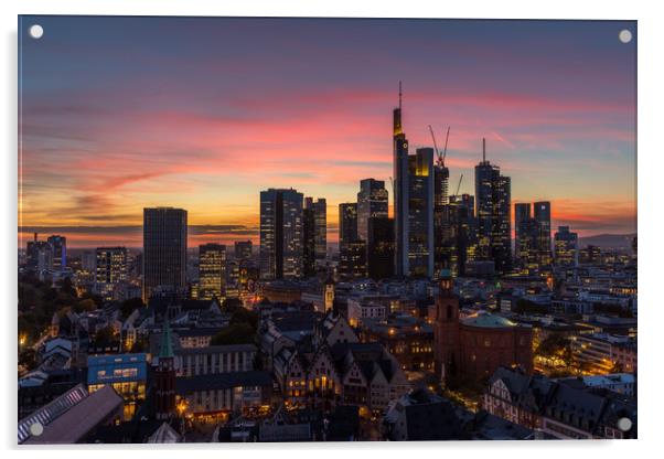 Sunset over Frankfurt Skyline Acrylic by Thomas Schaeffer