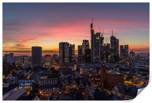Sunset over Frankfurt Skyline Print by Thomas Schaeffer