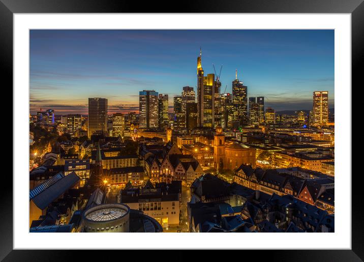 Sunset over Frankfurt Skyline Framed Mounted Print by Thomas Schaeffer