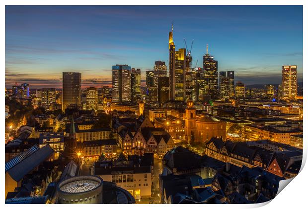 Sunset over Frankfurt Skyline Print by Thomas Schaeffer