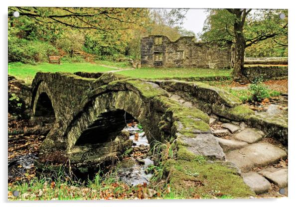 Wycoller  Ancient Packhorse Bridge Acrylic by Diana Mower