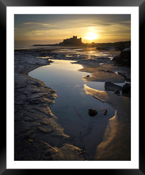 Bamburgh Castle & beach  - December Sunrise Framed Mounted Print by Paul Appleby