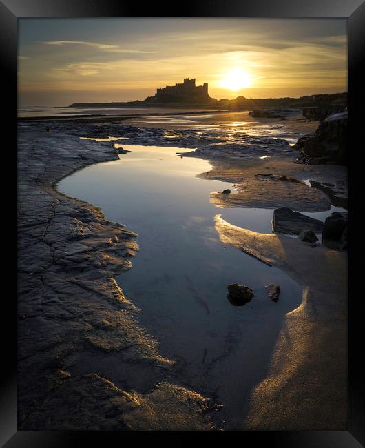 Bamburgh Castle & beach  - December Sunrise Framed Print by Paul Appleby