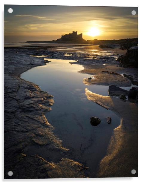 Bamburgh Castle & beach  - December Sunrise Acrylic by Paul Appleby