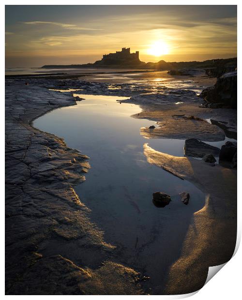 Bamburgh Castle & beach  - December Sunrise Print by Paul Appleby