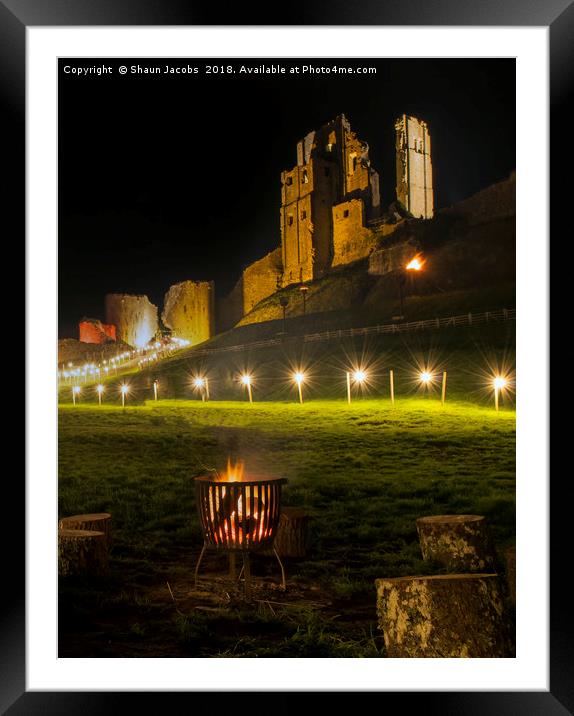 Corfe Castle Illuminated  Framed Mounted Print by Shaun Jacobs