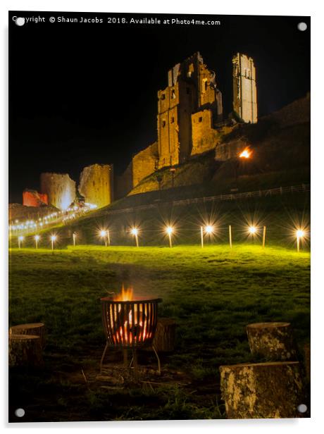 Corfe Castle Illuminated  Acrylic by Shaun Jacobs
