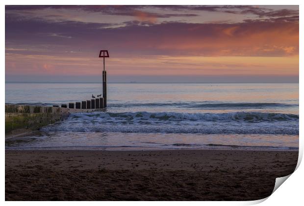 Sunset over Bournemouth beach Print by Steve Mantell